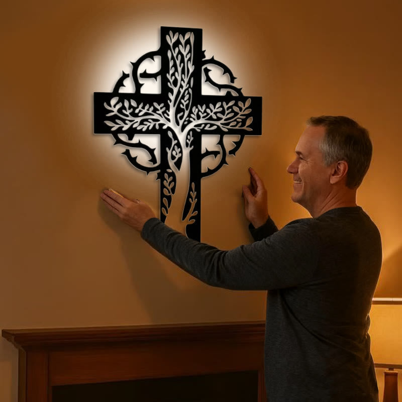 Rustic Tree of Life Cross Black Metal Wall Art by Christianartworkshop