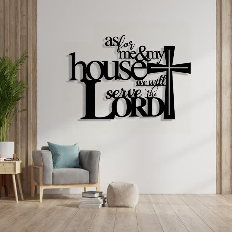 Christian Artwork Workshop Faith-Inspired Black Metal Wall Decor: Cross with 'As for Me and My House' Verse
