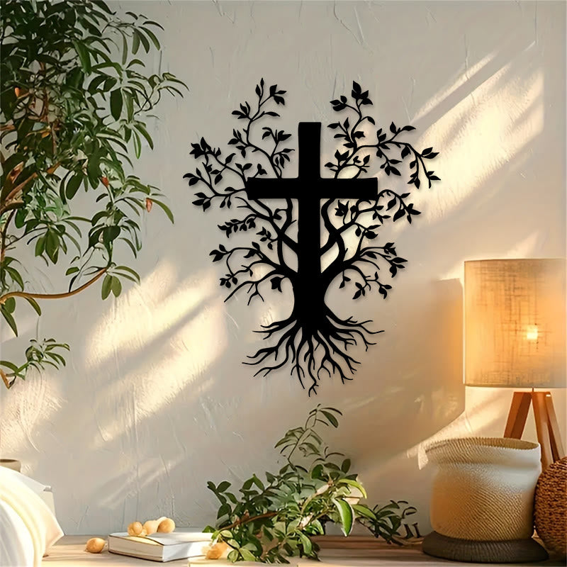 Christian Artwork Workshop Daily Faith Reminder: Metal Wall Decor Featuring Cross Tree for Spiritual Living