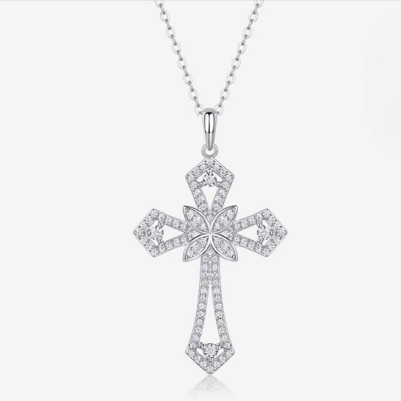 Sterling Silver Moissanite Cross Necklace: Faith Elegance & Timeless Sparkle