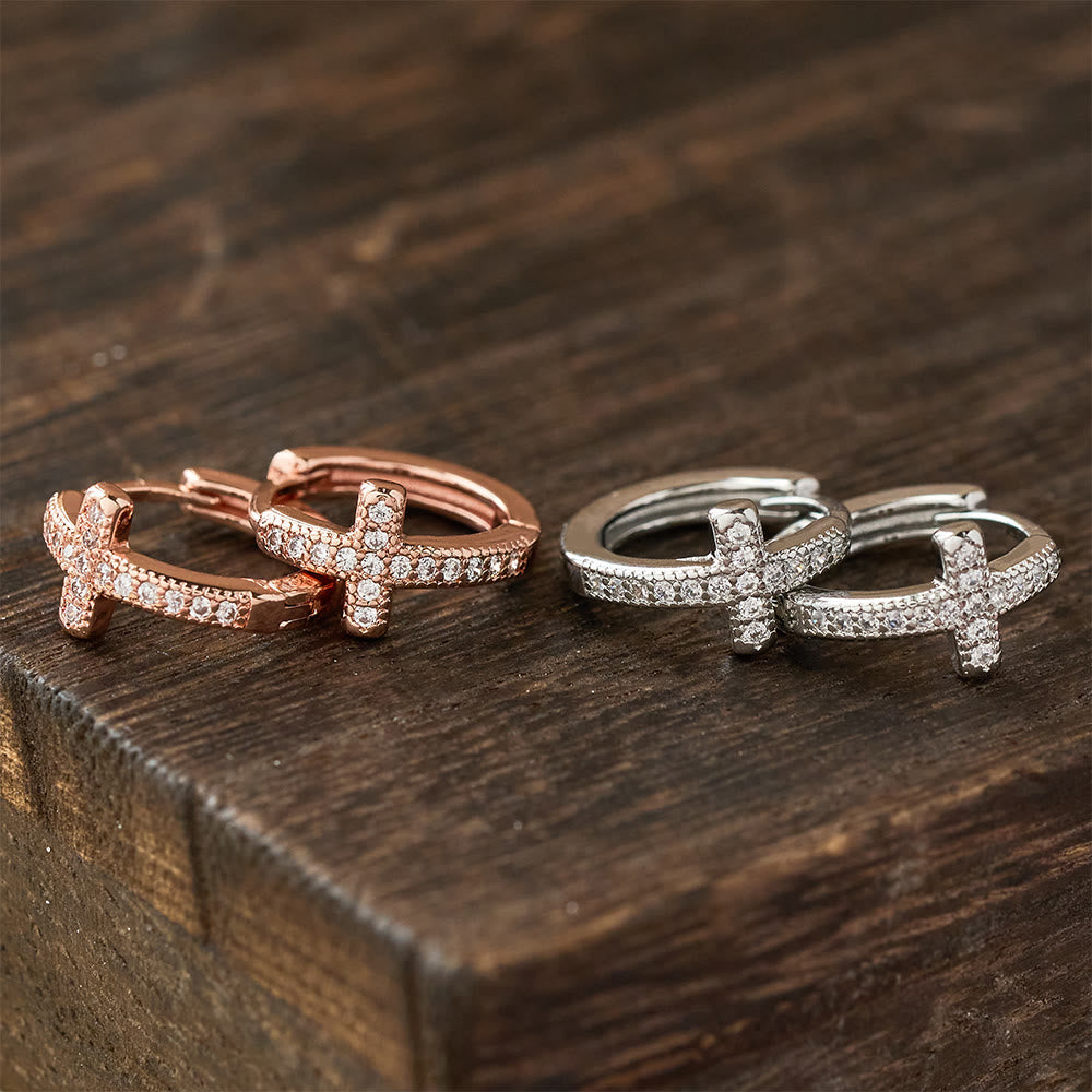 Elegant Two-Tone Cross Huggie Hoops: A Timeless Expression of Faith