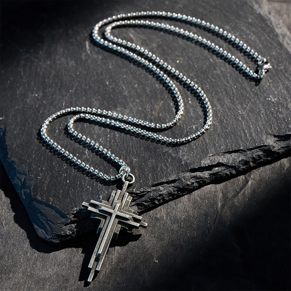 Structured Alloy Cross Necklace