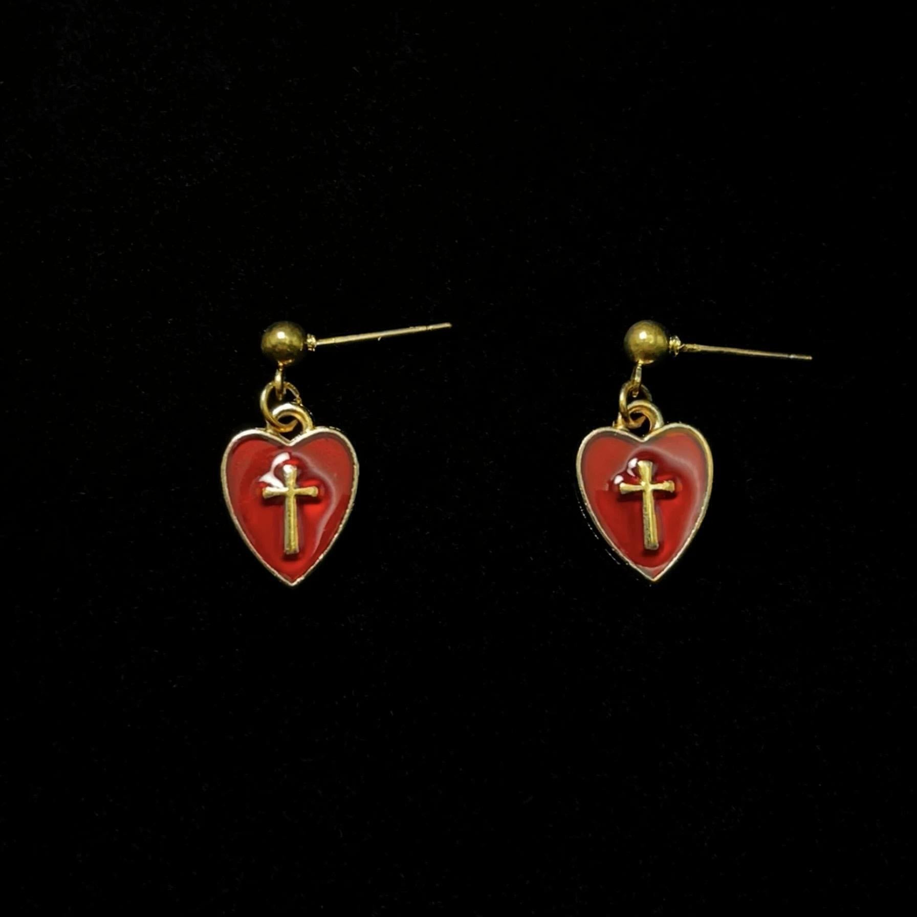 Heart & Cross Charm Necklace and Earring Set: A Reflection of His Tender Love