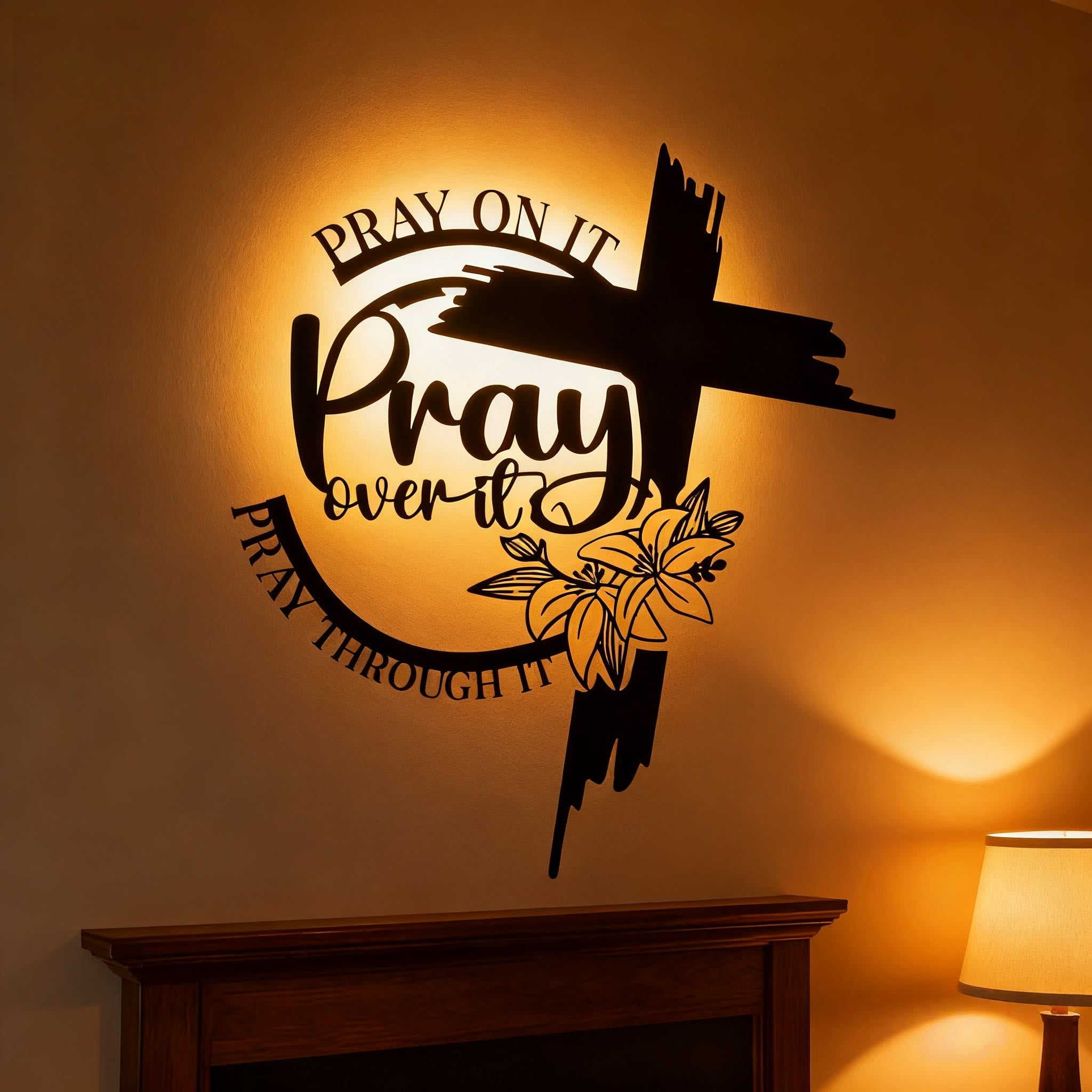 Modern Inspirational Metal Wall Art: 'Pray Over It' Quote by Christianartworkshop