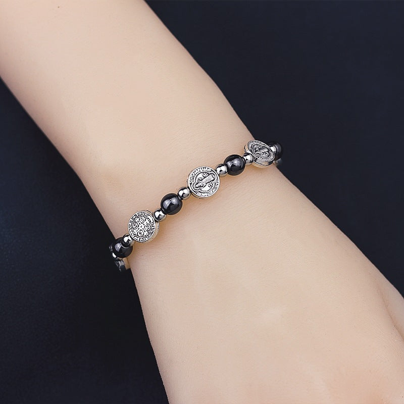 Black Gallstone St. Benedict Rosary Bracelet
