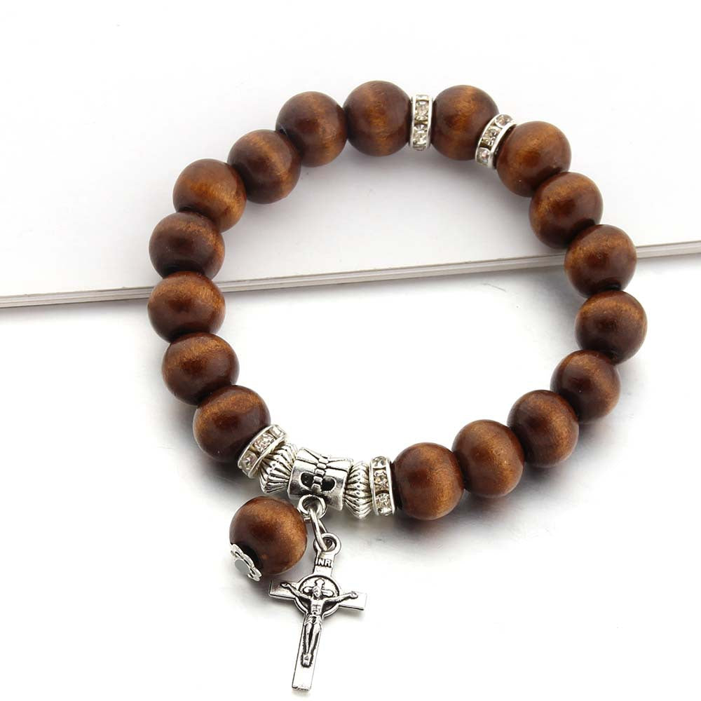Handmade Wooden Bead  Jesus Cross Bracelet