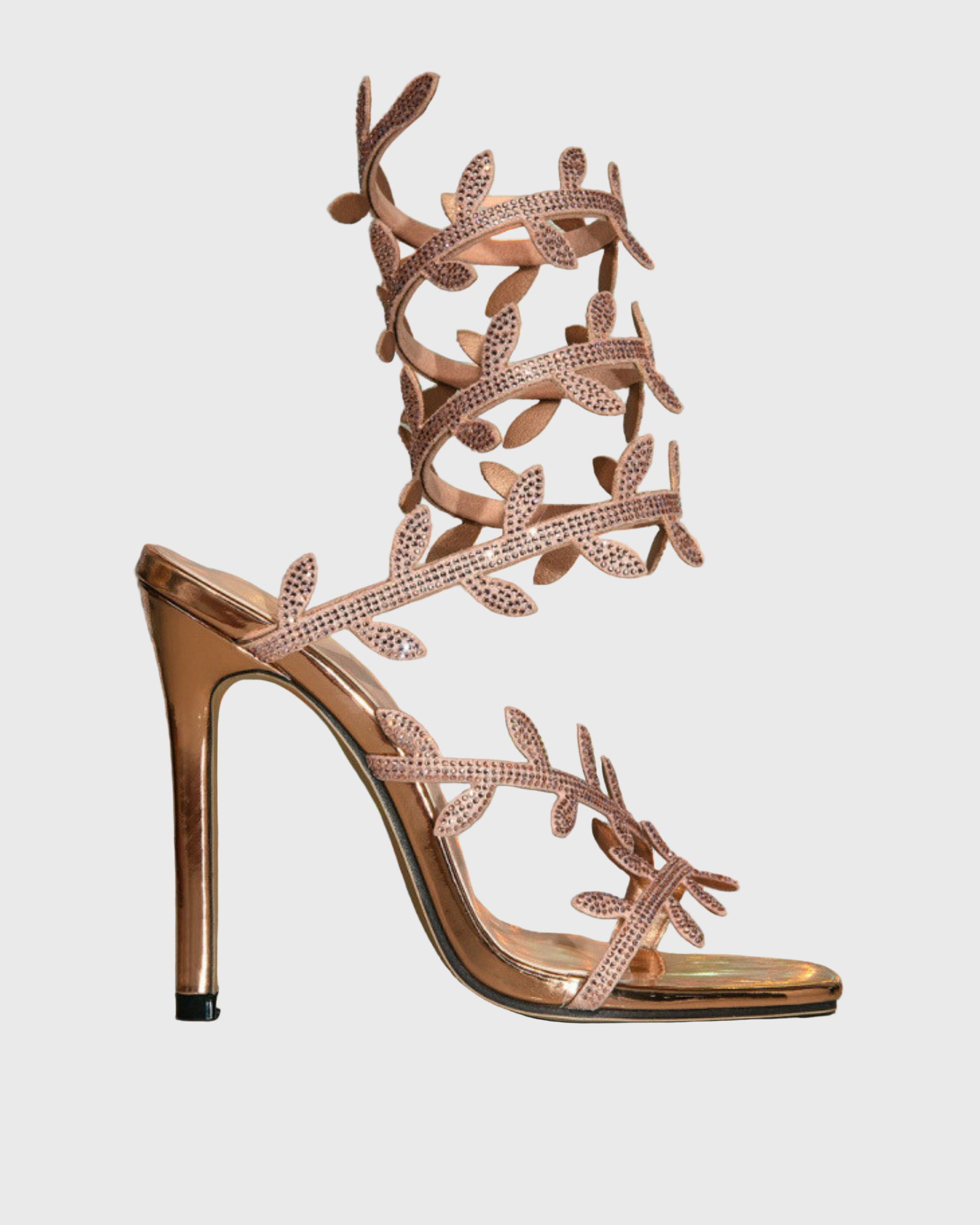 Ealar Rhinestone Leaf Lace Up Sandals In Rose Gold