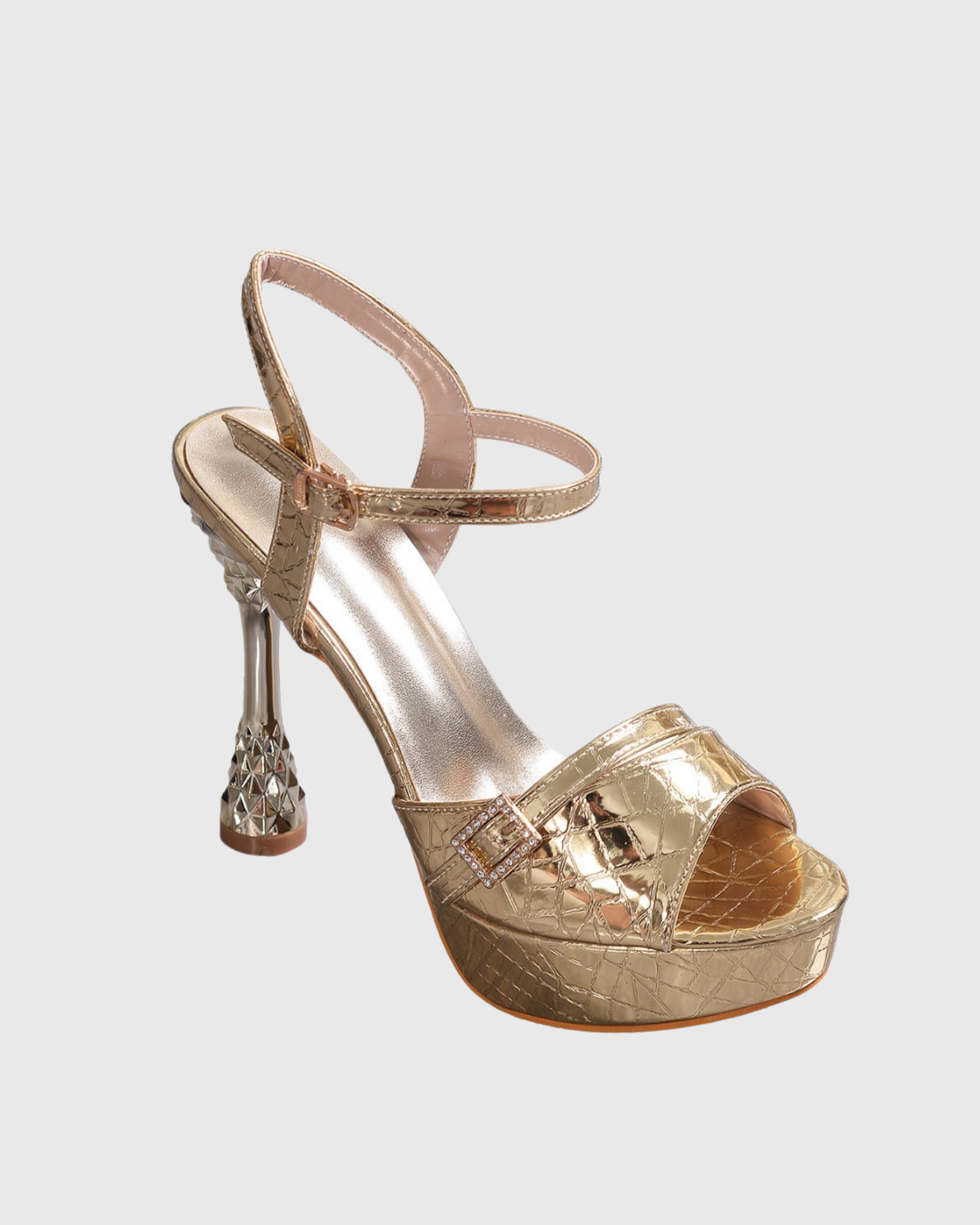 Eleni Texture Platform Flared Heel Sandals In Gold