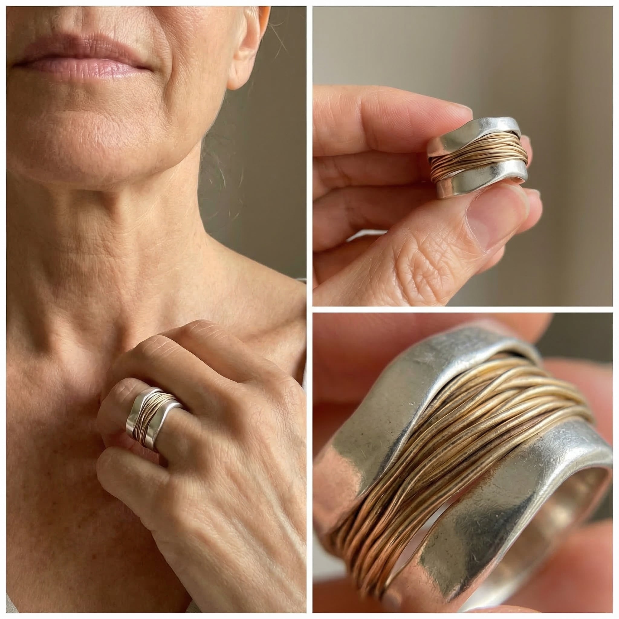 Silver Ring with Golden Threads