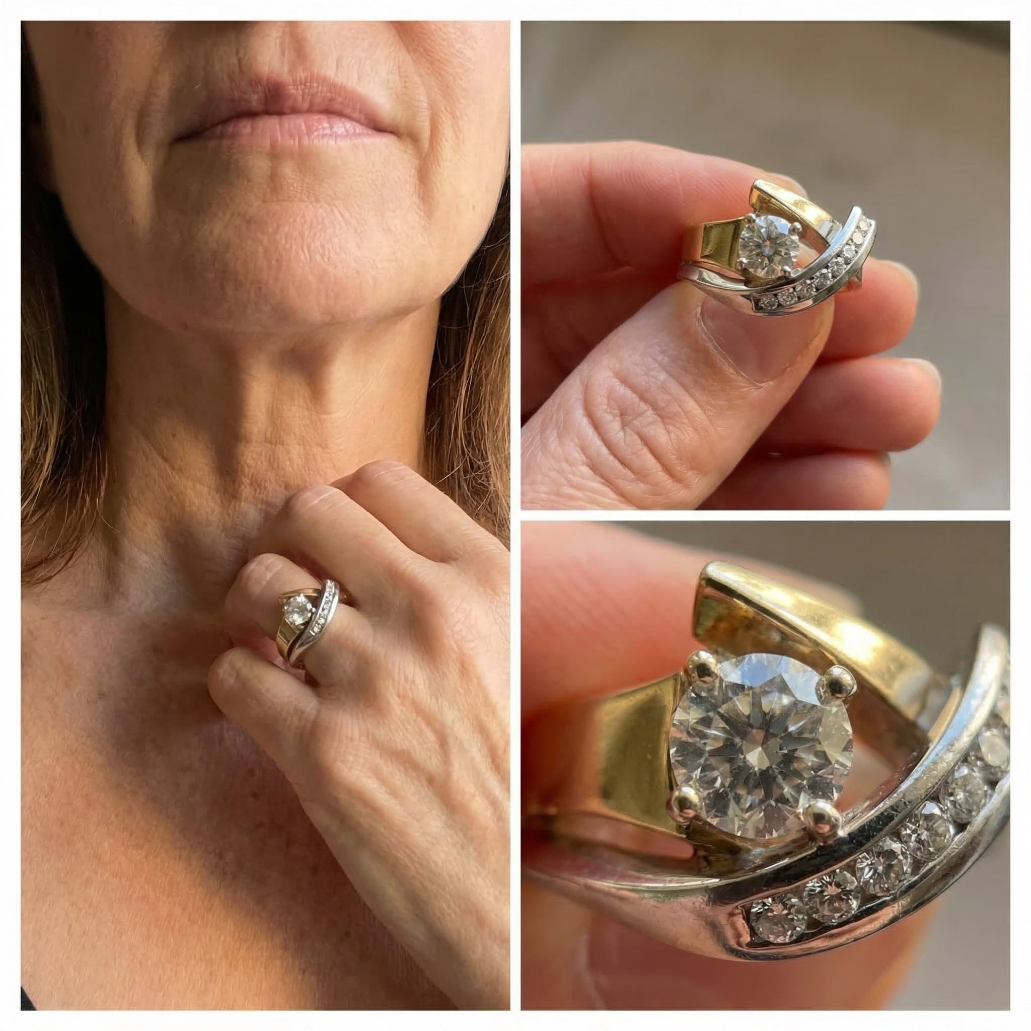 Antique Irregular Gold & Silver Zirconia Ring