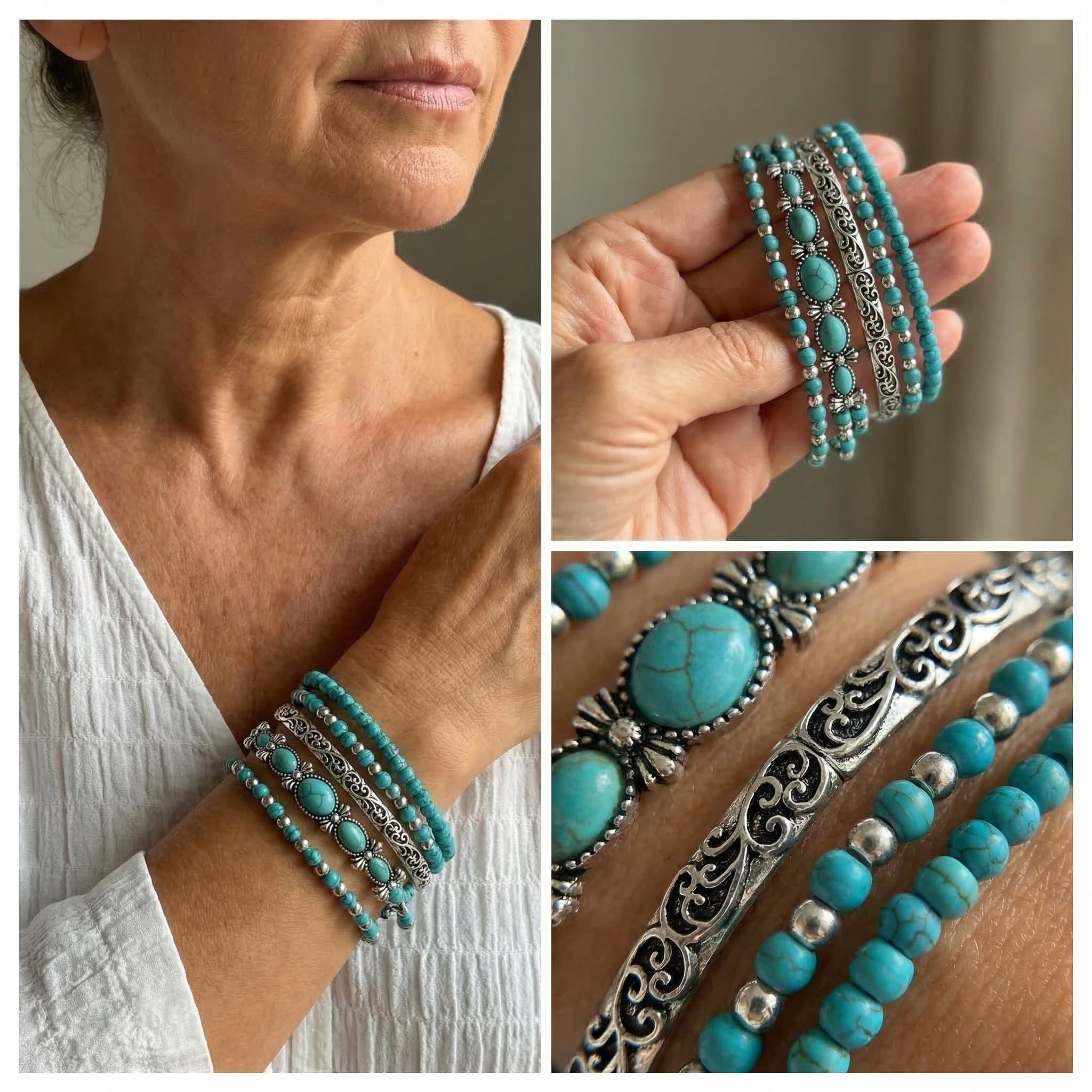 Bohemian Turquoise Beaded Bracelet Set