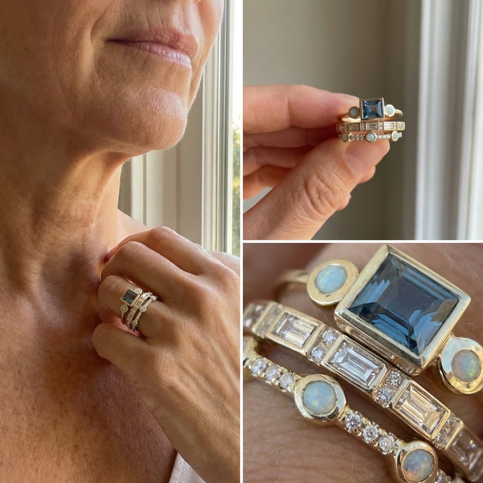 Ring set with ocean blue crystals