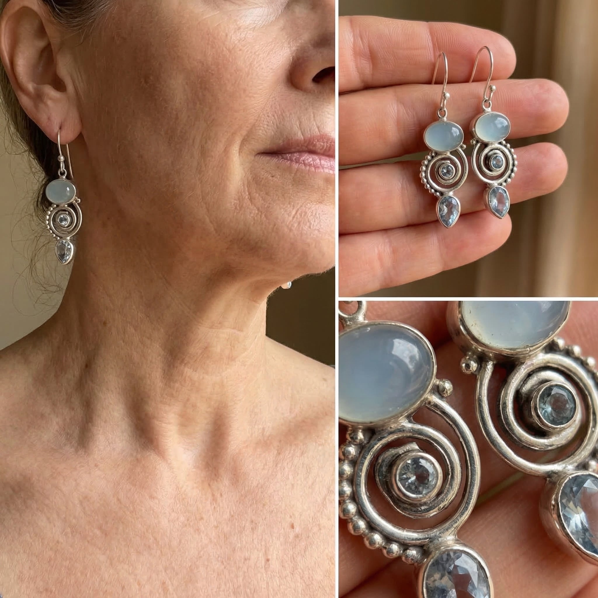 Vintage Moonstone Earrings in Silver